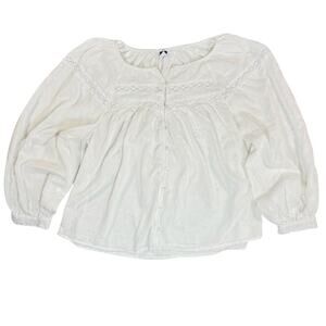 Old Navy White Lace Button Down Blouse Women’s Large Cotton Top Boho Chic